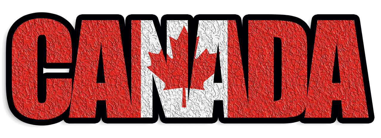 Textured "Move to Canada from UK" lettering with a maple leaf motif in the center.